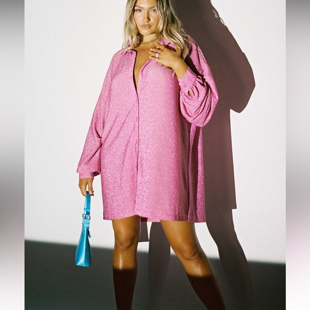 Princess Polly Evolving Shirt Dress Pink shimmer NWT US 0